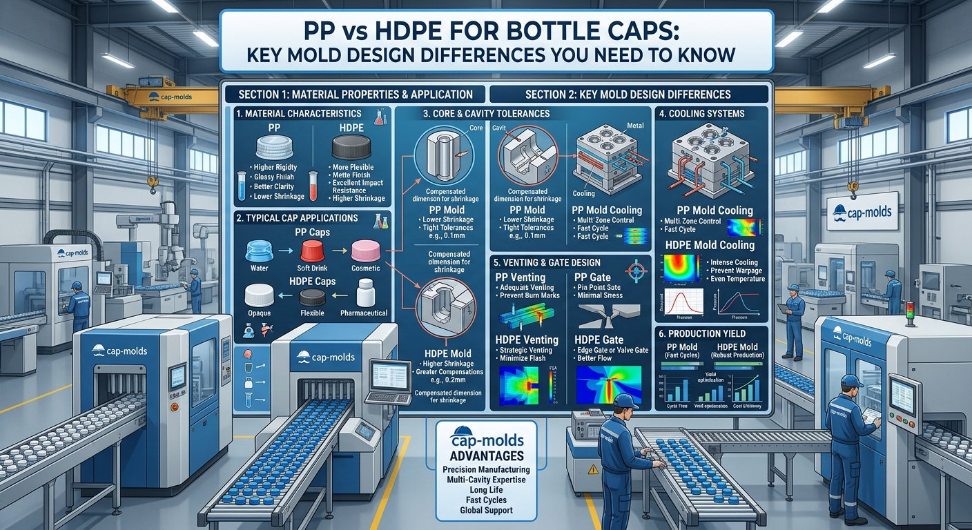 PP vs HDPE for Bottle Caps: Key Mold Design Differences You Need to Know